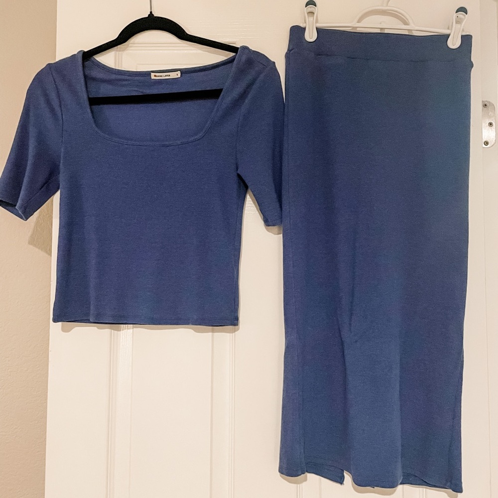 Marine Layer Lexi Rib Midi Skirt and Square Neck Top Set